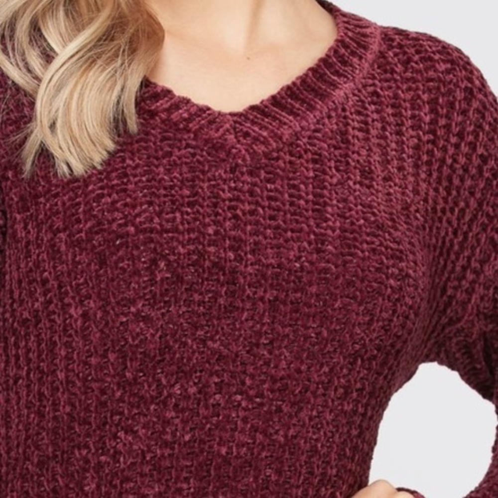 CASUAL DOLLZ So Soft Chenille Sweater - Burgundy - Picture 5 of 5